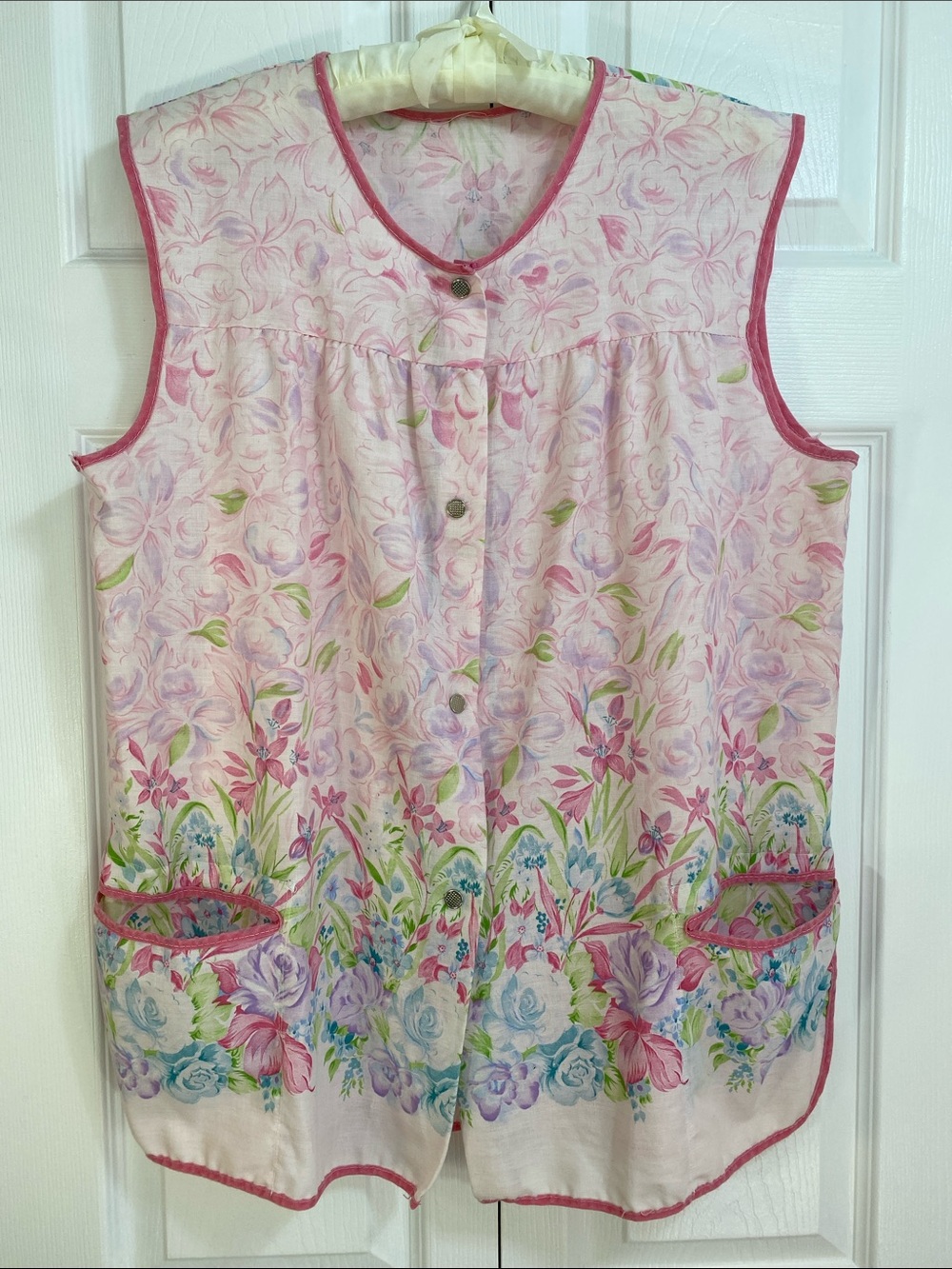 2 for $25 - Vintage Handmade Cotton Smock or Apron, Floral, Sleeveless, S, M, L